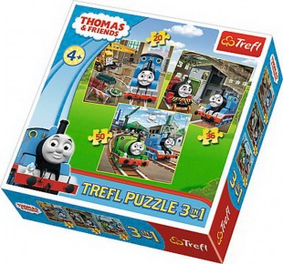 Puzzle Trefl 3in1 - Locomotiva Thomas in actiune 