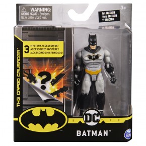 Figurina Batman 10 cm cu costum gri 3 accesorii surpriza